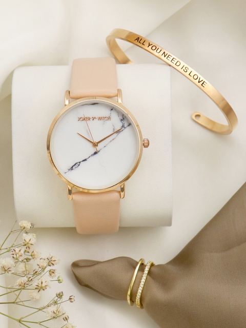 

JOKER & WITCH Women White & Gold-Toned Halle Watch Bracelet Stack Gift Set