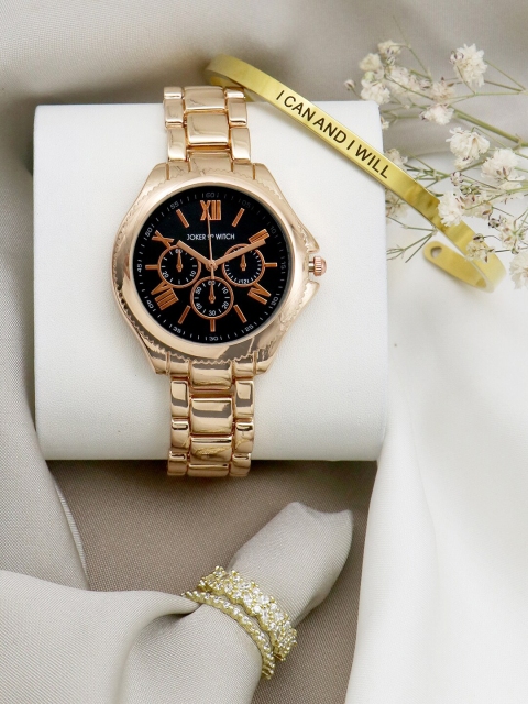 

JOKER & WITCH Women Black & Rosegold-Toned Golden Palm Love Triangle Watch Gift Set JWLT327