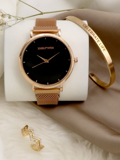 

JOKER & WITCH Women Rose Gold-Toned & Black Watch Gift Set