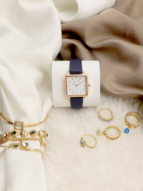 

JOKER & WITCH Women White & Gold Toned Catch Me Love Triangle Watch Gift Set JWLT350