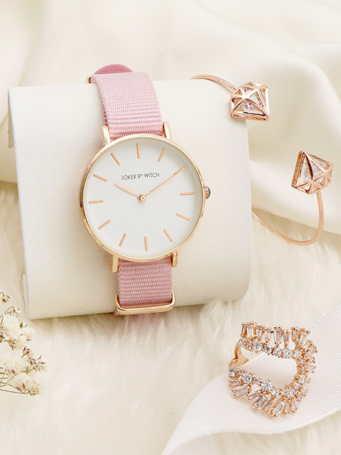 

JOKER & WITCH Women Rose Gold-Toned & White Watch Gift Set