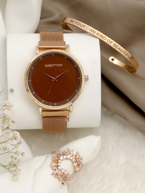 

JOKER & WITCH Women Brown & Gold-Toned Judy Love Triangle Watch Gift Set JWLT311