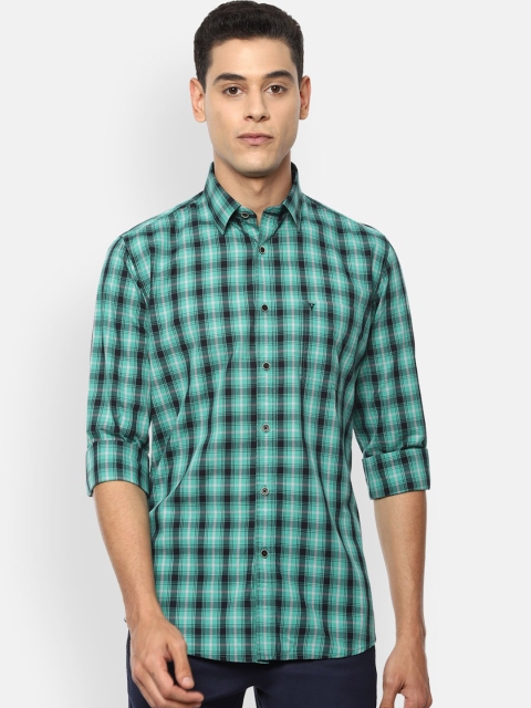 

Van Heusen Sport Men Green & Black Slim Fit Opaque Checked Pure Cotton Casual Shirt