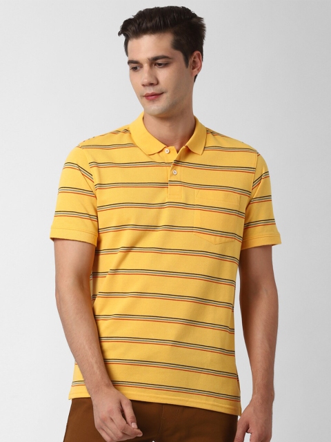 

Peter England Casuals Men Yellow & Black Striped Polo Collar Pockets T-shirt