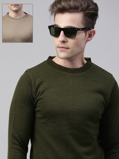 

Kosha Men Olive Green & Beige Reversible Pullover