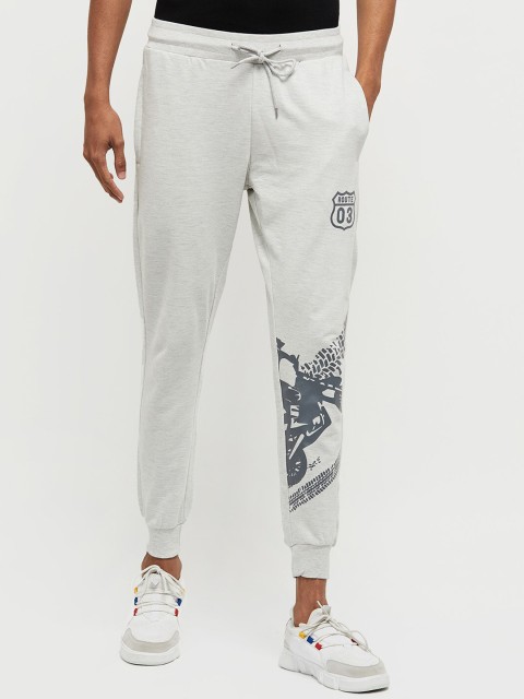 

max Men Grey Melange Printed Joggers