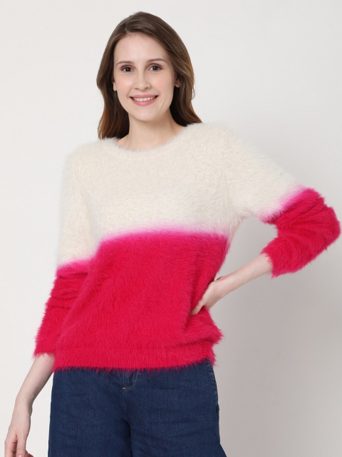 

Vero Moda Women Pink & White Colourblocked Pullover