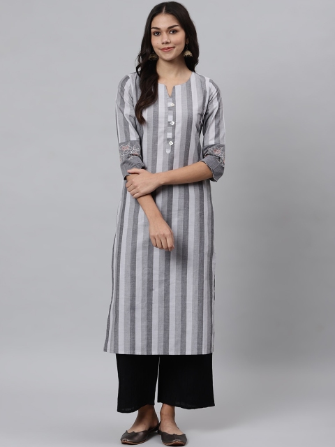 

Os Women Grey Striped Kurta