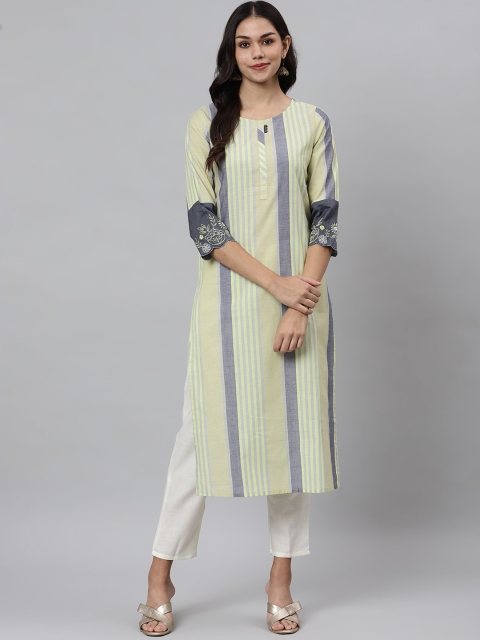

Os Women Yellow & Grey Striped Kurta