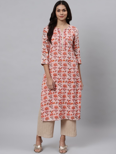 

Os Women Pink Floral Printed Kurta