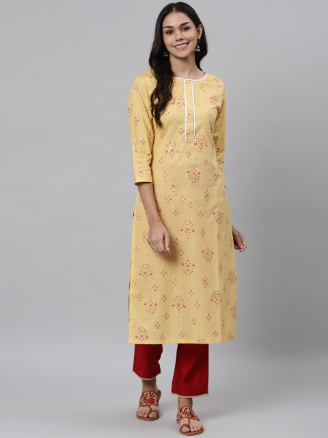 

Os Women Yellow Ethnic Motifs Printed Gotta Patti Kurta
