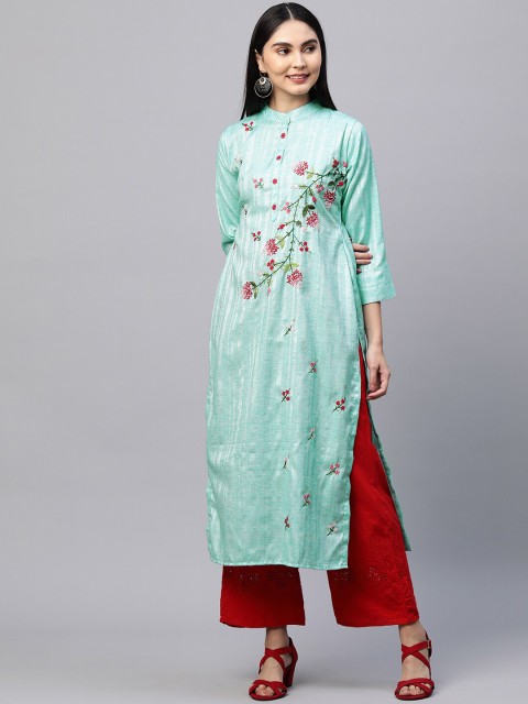 

FASHOR Women Green Printed Thread Work Kurta
