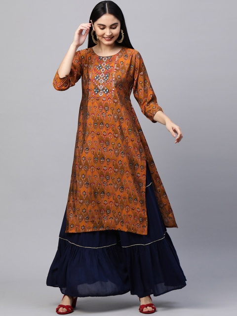 

FASHOR Women Rust Ethnic Motifs Printed Kurta