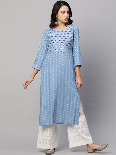 

FASHOR Women Blue Ethnic Motifs Printed Kurta