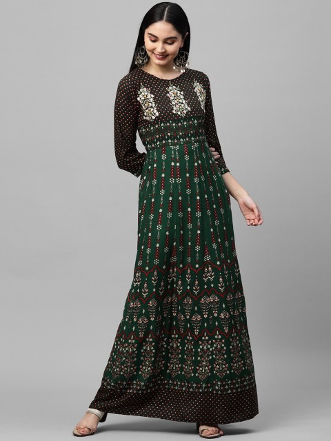 

FASHOR Green Ethnic Motifs Ethnic Maxi Dress