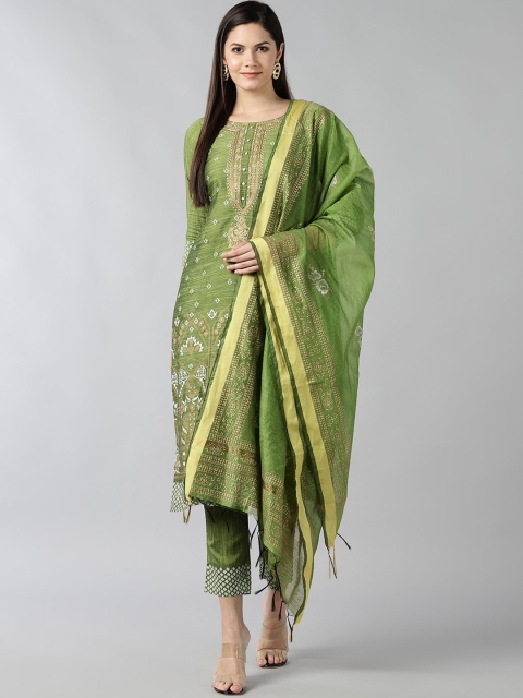 

Bani Women Green Ethnic Motifs Printed Layered Kurta with Trousers & Dupatta