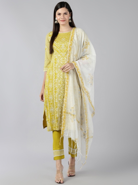 

Bani Women Green Ethnic Motifs Printed Regular Kurta with Trousers & Dupatta
