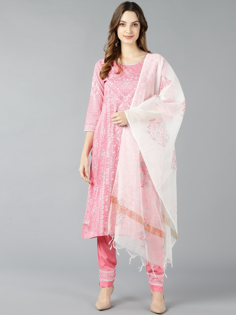 

Bani Women Pink Ethnic Motifs Printed Regular Kurta with Trousers & Dupatta