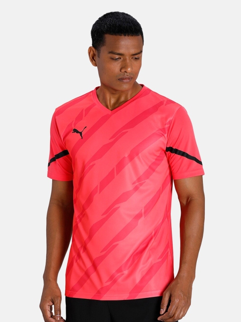 

Puma Men Pink & Black Printed V-Neck T-shirt