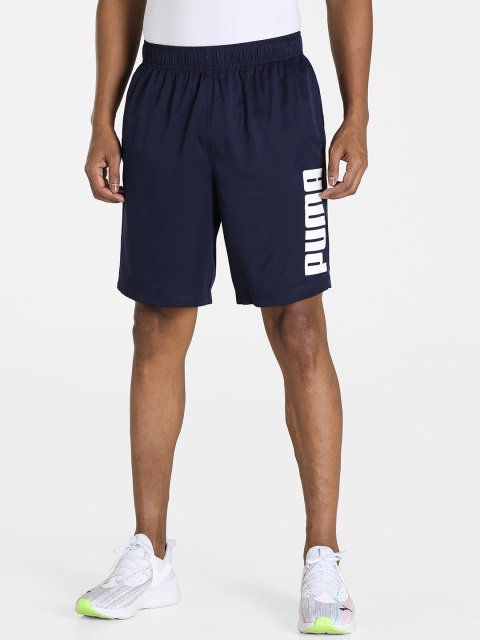 

Puma Men Navy Blue Typography Printed Ess Outdoor Sports Shorts