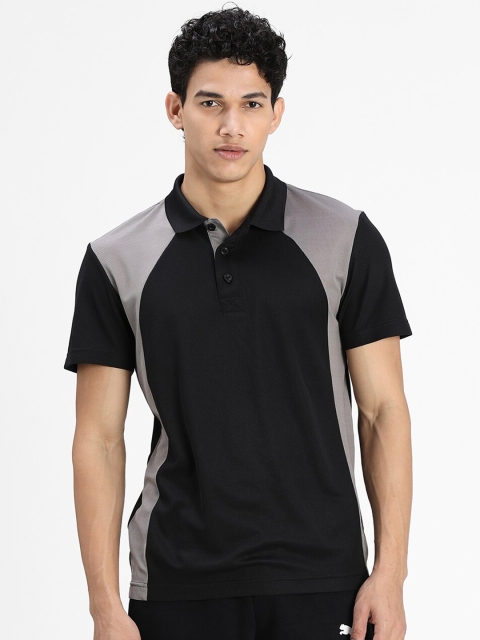 

Puma Men Black & Grey Colourblocked Polo Collar T-shirt