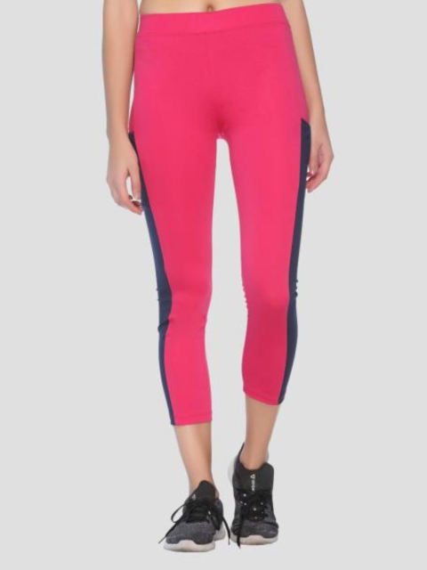 

armure Women Pink Solid Side Striped Ankle Length Sports Leggings