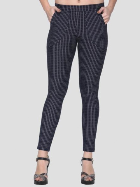 

armure Women Navy Blue & White Checked Treggings
