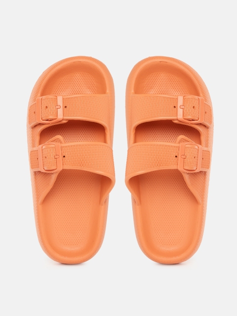 

Kook N Keech Women Orange Textured Slip-Ons with Buckle Detail