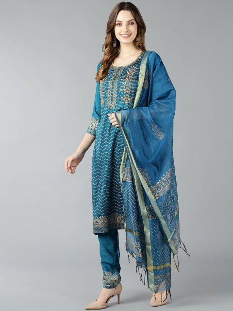 

Bani Women Blue Ethnic Motifs Embroidered Regular Kurta with Trousers & Dupatta