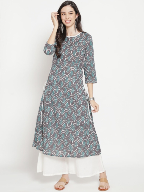 

Luni Women Grey Geometric Printed Anarkali Kurta