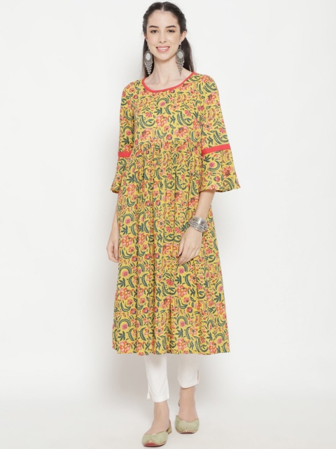 

Luni Mustard Yellow Floral A-Line Midi Dress