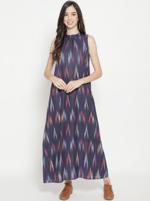 

Luni Women Blue & Pink Ikat Printed Cotton Maxi Dress