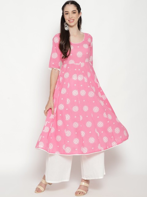 

Luni Women Pink & White Ethnic Motifs Printed Anarkali Kurta