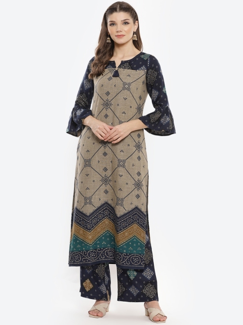 

Luni Women Navy Blue Bandhani Printed Regular Pure Cotton Kurta with Palazzos