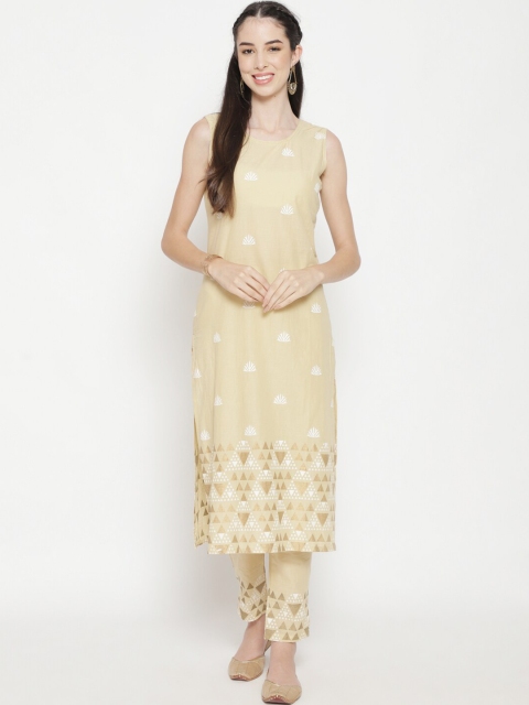 

Luni Women Beige Floral Embroidered Regular Pure Cotton Kurta with Trousers