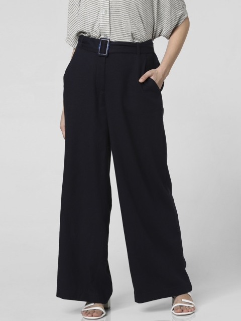 

Vero Moda Women Navy Blue Flared High-Rise Parallel Trousers