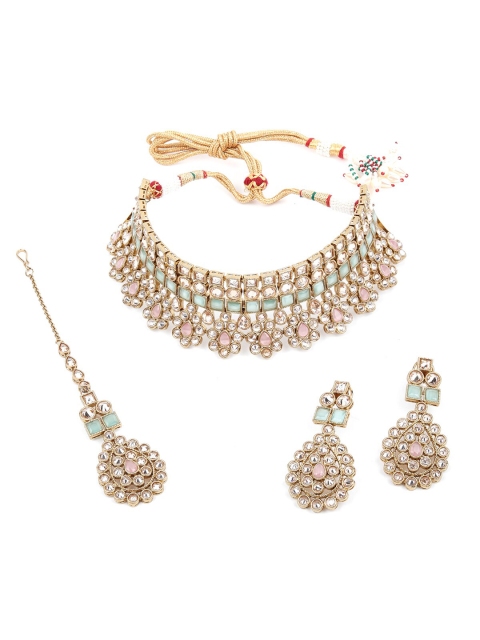 

ODETTE Women Gold-Toned & Pink Studded Jewellery Set