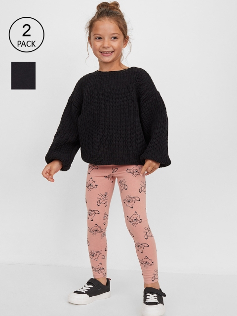 

H&M Girls 2-Pack Printed Leggings, Black