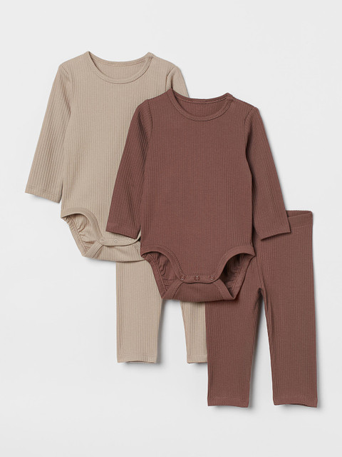 

H&M Girls Beige & Brown Solid 4-Piece Cotton Set