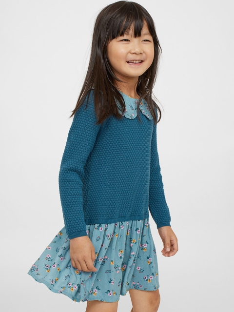 

H&M Girls Turquoise Blue Cotton Collared Dress