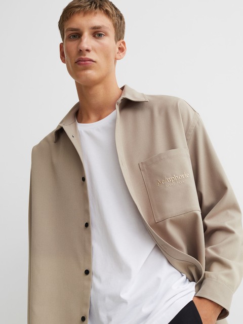 

H&M Men Beige Solid Oversized Twill Shirt