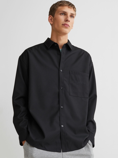 

H&M Men Black Solid Oversized Twill Shirt