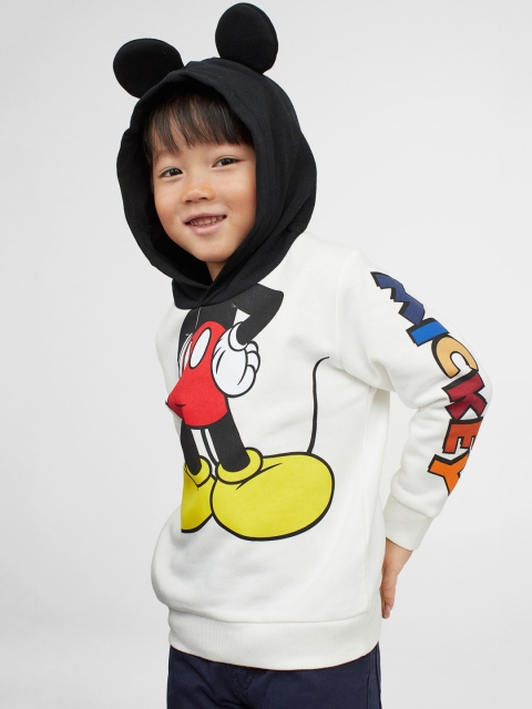 

H&M Boys White & Black Mickey Mouse Ear-Detail Hoodie