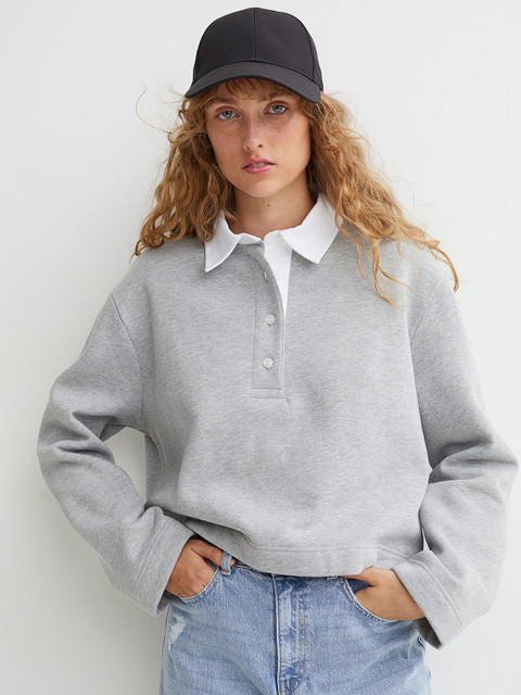 

H&M Women Grey Solid Rugby Shirt