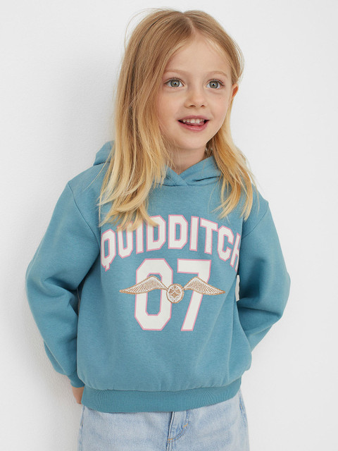 

H&M Girls Turquoise Blue Printed Hoodie