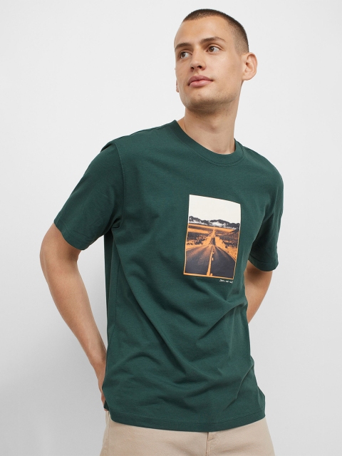 

HM Men Green Beige Pure Cotton Printed Pure Cotton T-shirt