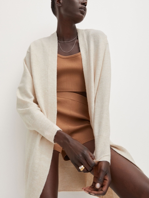 

H&M Women Beige Solid Long Cardigan