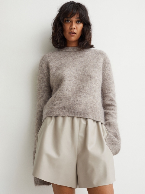 

H&M Women Grey & Beige Mohair-Blend Jumper