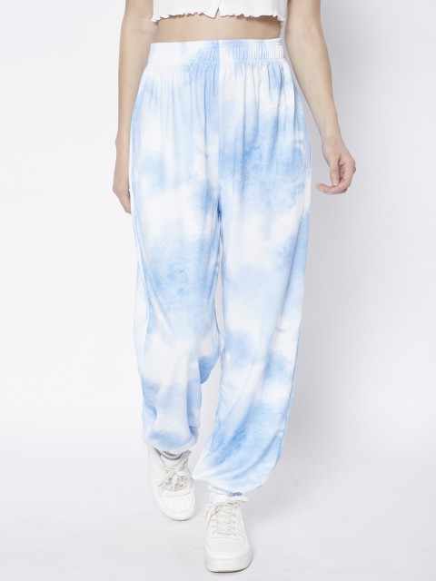 

URBANIC Women Blue & White Tie & Dye Print Joggers