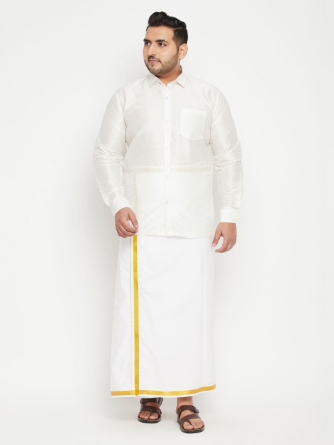 

VASTRAMAY PLUS Men White & Gold Shirt with Dhoti Pants